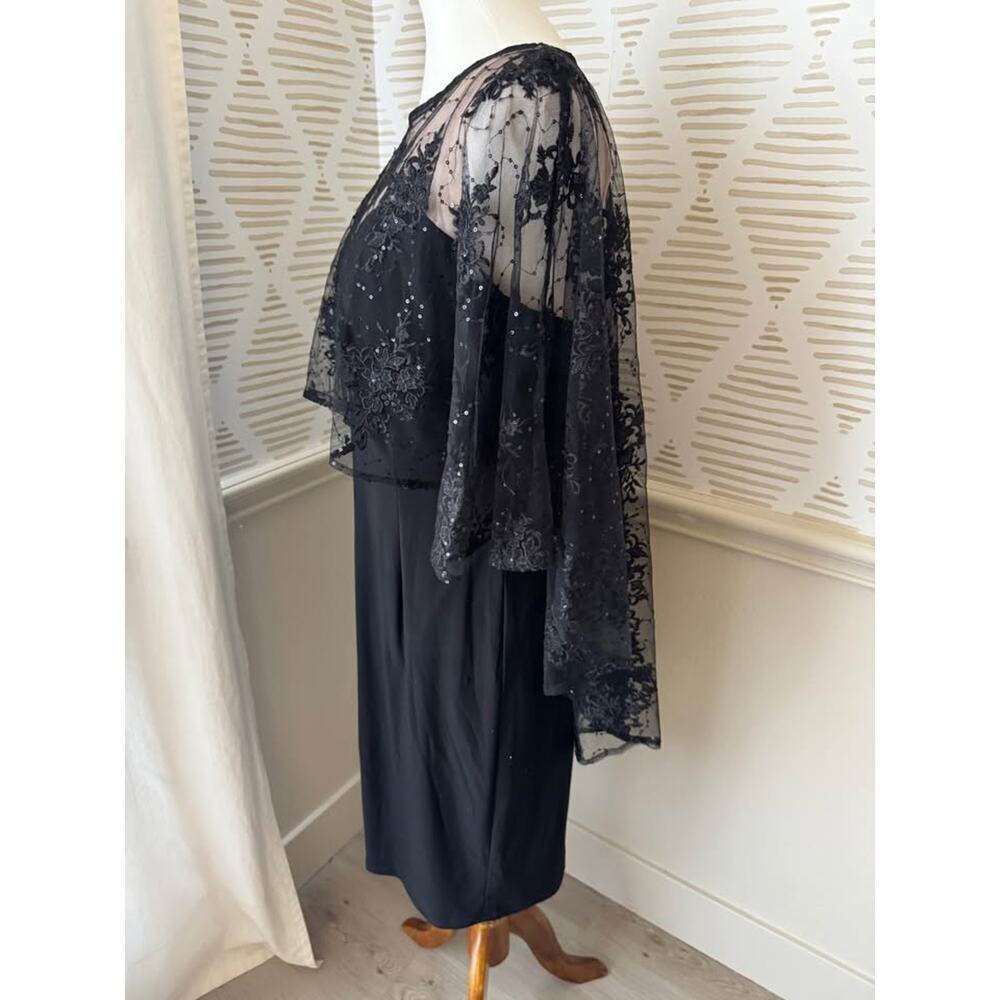 R&M Richards Women’s Size 10 Large Black Embroidered Sheer Caplet Cocktail Dress - Picture 4 of 8